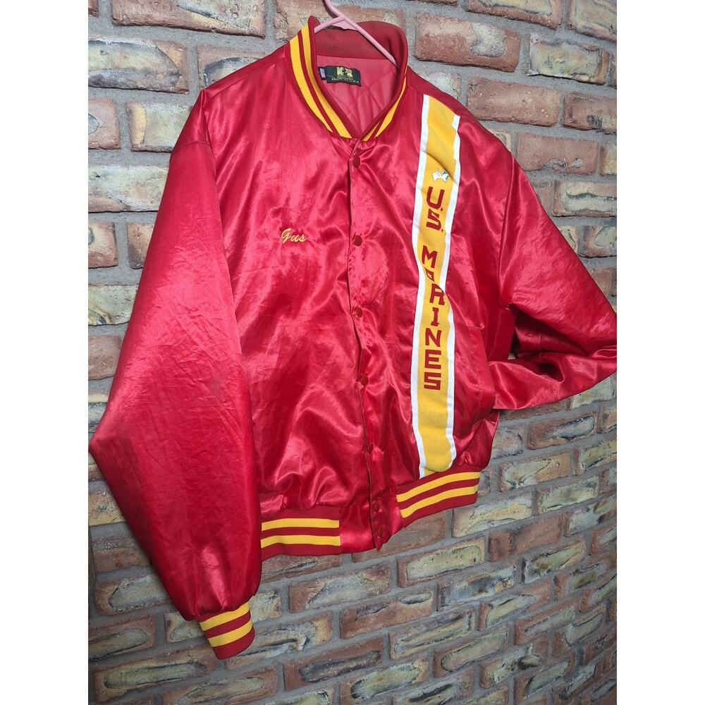 Vintage US Marines Satin Jacket Red KR Industries USA Gus Bader Mens L - Estate!